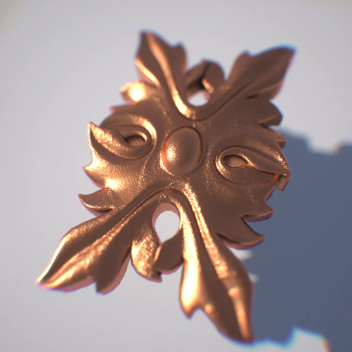 a 3d render of a golden ornament with fingerprint marks as if molded by clay